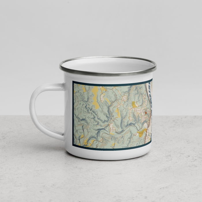 Left View Custom Follansbee West Virginia Map Enamel Mug in Woodblock