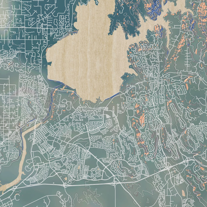 Folsom California Map Print in Afternoon Style Zoomed In Close Up Showing Details