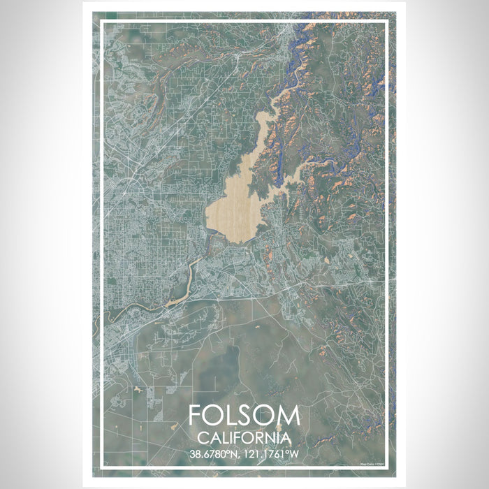 Folsom California Map Print Portrait Orientation in Afternoon Style With Shaded Background