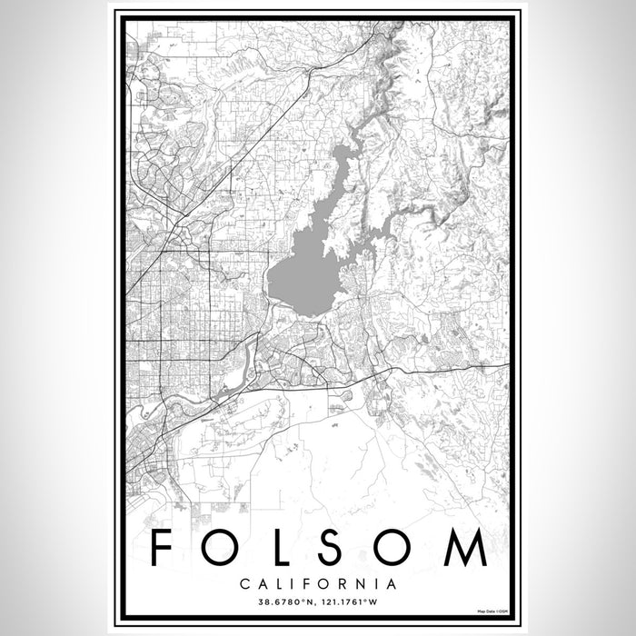 Folsom California Map Print Portrait Orientation in Classic Style With Shaded Background
