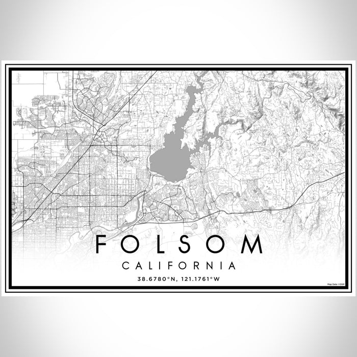 Folsom California Map Print Landscape Orientation in Classic Style With Shaded Background