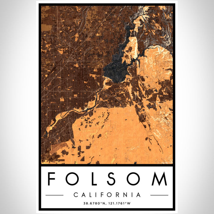 Folsom California Map Print Portrait Orientation in Ember Style With Shaded Background