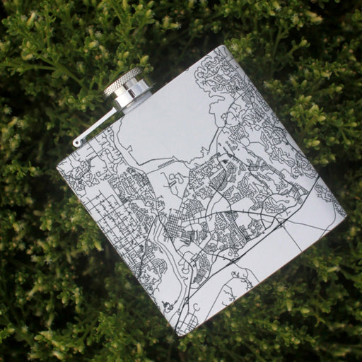 Folsom California Custom Engraved City Map Inscription Coordinates on 6oz Stainless Steel Flask in White