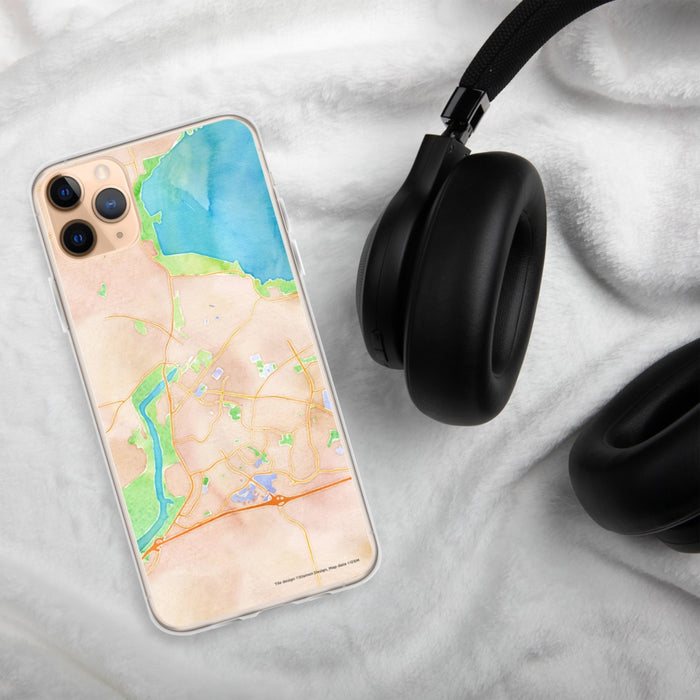 Custom Folsom California Map Phone Case in Watercolor on Table with Black Headphones