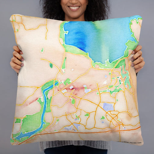 Person holding 22x22 Custom Folsom California Map Throw Pillow in Watercolor