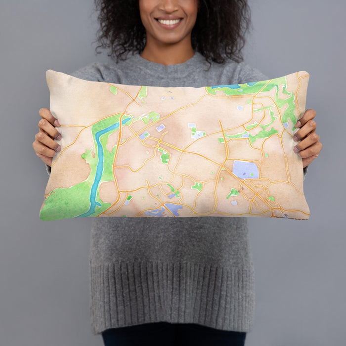Person holding 20x12 Custom Folsom California Map Throw Pillow in Watercolor