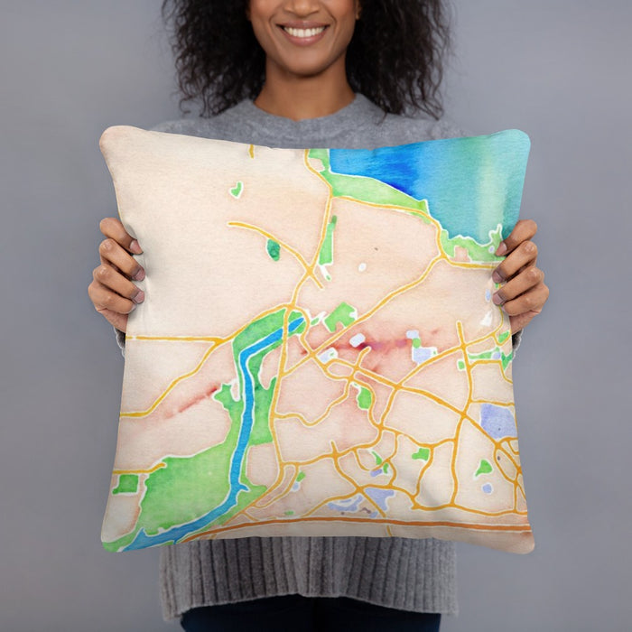 Person holding 18x18 Custom Folsom California Map Throw Pillow in Watercolor