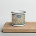 Front View Custom Folsom California Map Enamel Mug in Woodblock on Cutting Board
