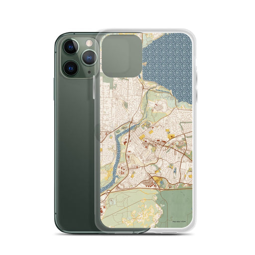 Custom Folsom California Map Phone Case in Woodblock on Table with Laptop and Plant