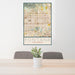 24x36 Fontana California Map Print Portrait Orientation in Woodblock Style Behind 2 Chairs Table and Potted Plant