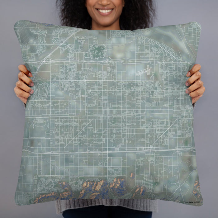 Person holding 22x22 Custom Fontana California Map Throw Pillow in Afternoon