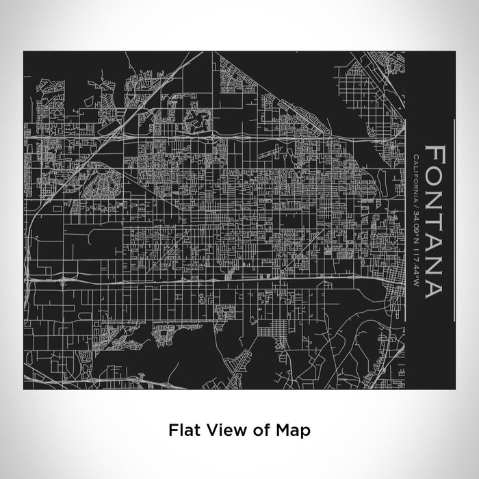 Rendered View of Fontana California Map Engraving on 20oz Stainless Steel Insulated Bottle with Bamboo Top in Black