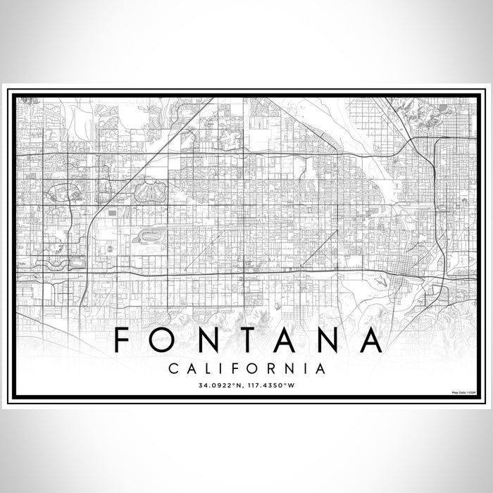 Fontana California Map Print Landscape Orientation in Classic Style With Shaded Background