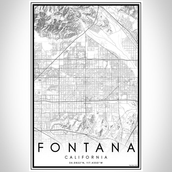Fontana California Map Print Portrait Orientation in Classic Style With Shaded Background