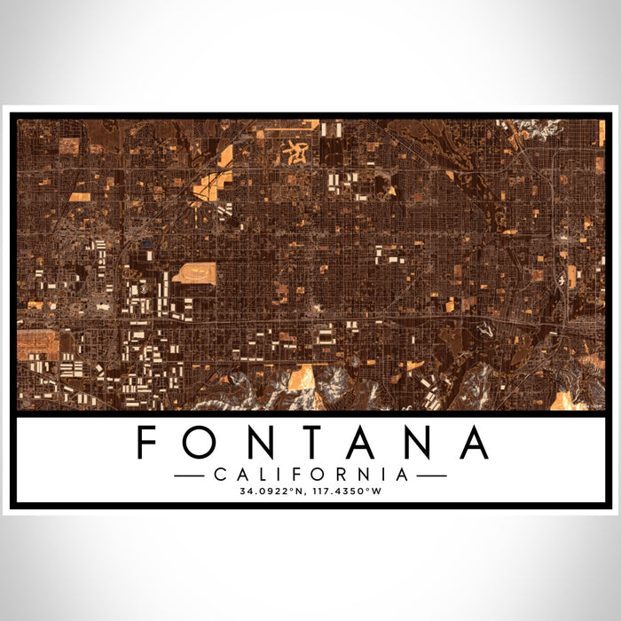 Fontana California Map Print Landscape Orientation in Ember Style With Shaded Background