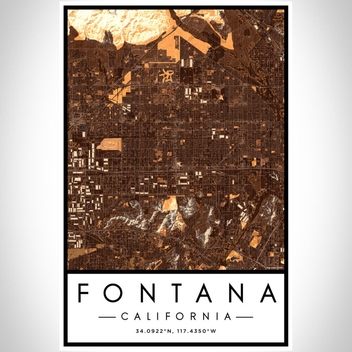 Fontana California Map Print Portrait Orientation in Ember Style With Shaded Background