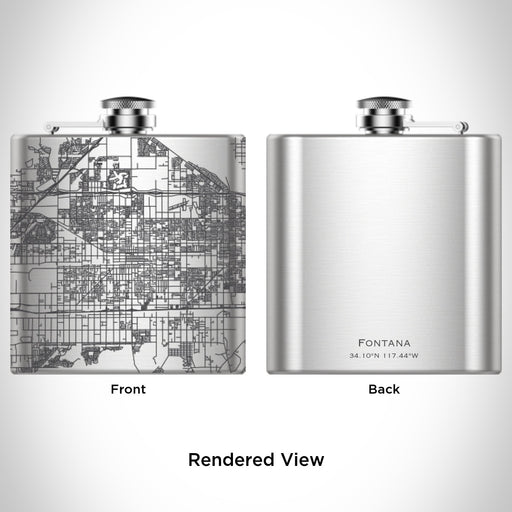 Rendered View of Fontana California Map Engraving on 6oz Stainless Steel Flask