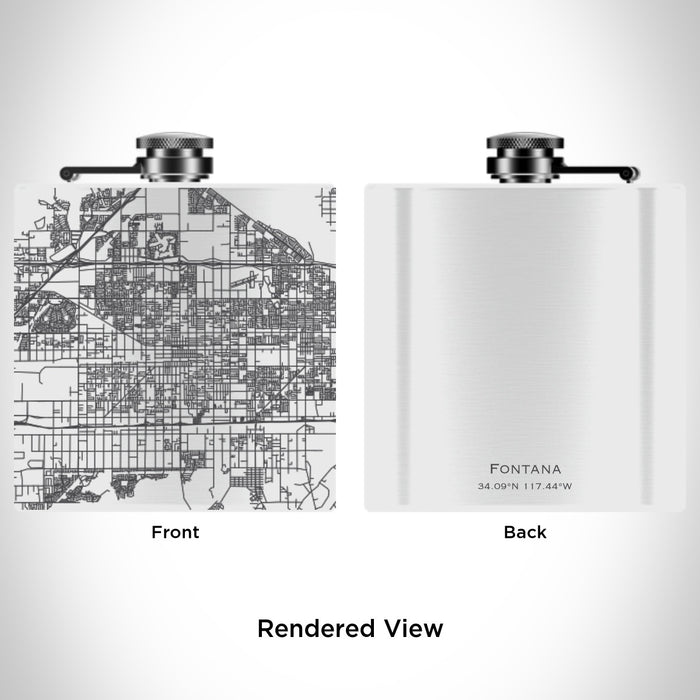 Rendered View of Fontana California Map Engraving on 6oz Stainless Steel Flask in White