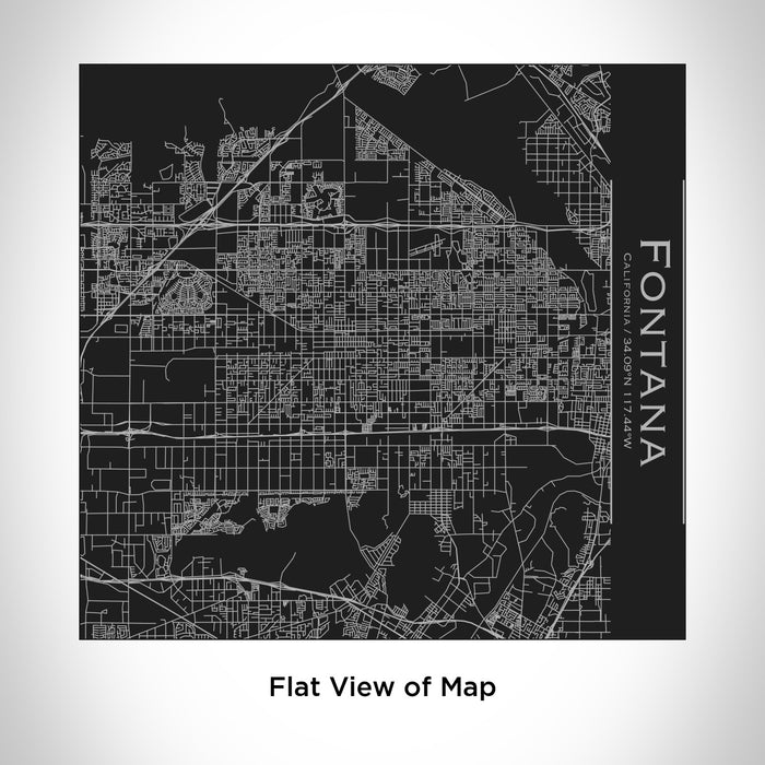 Rendered View of Fontana California Map Engraving on 17oz Stainless Steel Insulated Tumbler in Black