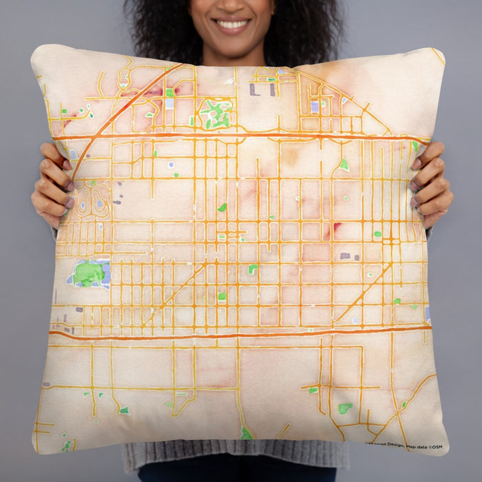 Person holding 22x22 Custom Fontana California Map Throw Pillow in Watercolor