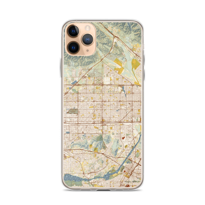 Custom iPhone 11 Pro Max Fontana California Map Phone Case in Woodblock