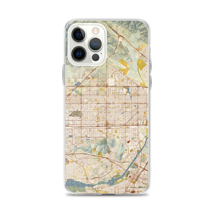 Custom iPhone 12 Pro Max Fontana California Map Phone Case in Woodblock