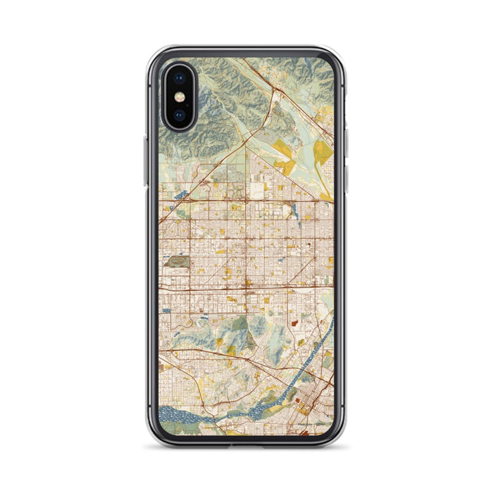 Custom iPhone X/XS Fontana California Map Phone Case in Woodblock