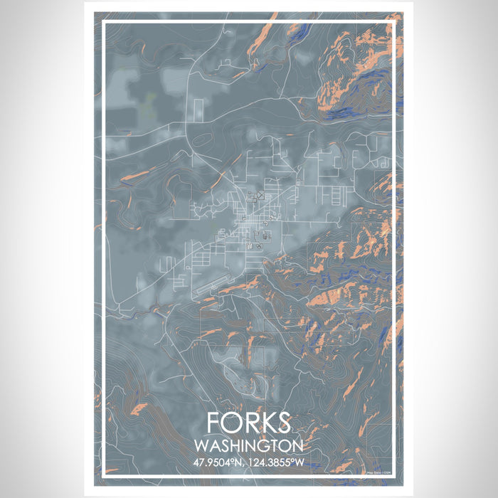 Forks Washington Map Print Portrait Orientation in Afternoon Style With Shaded Background