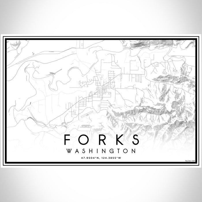Forks Washington Map Print Landscape Orientation in Classic Style With Shaded Background