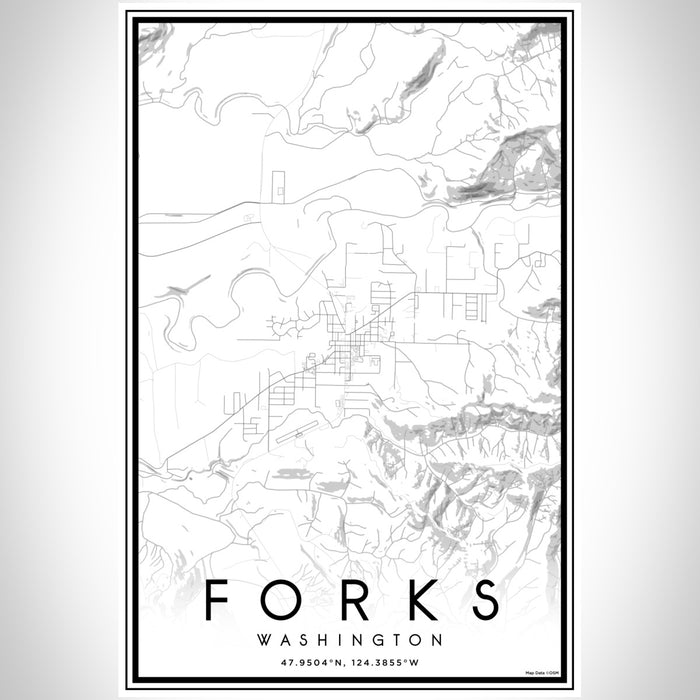 Forks Washington Map Print Portrait Orientation in Classic Style With Shaded Background