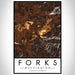 Forks Washington Map Print Portrait Orientation in Ember Style With Shaded Background