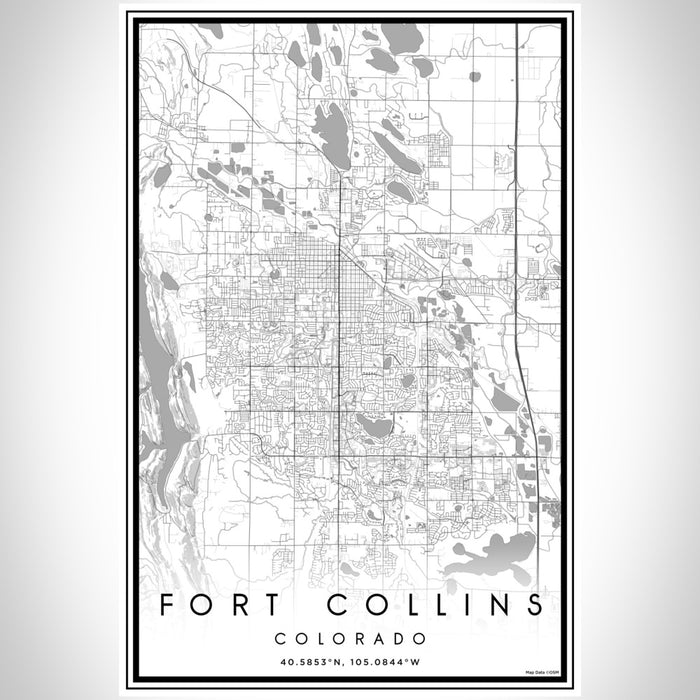 Fort Collins Colorado Map Print Portrait Orientation in Classic Style With Shaded Background