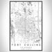 Fort Collins Colorado Map Print Portrait Orientation in Classic Style With Shaded Background