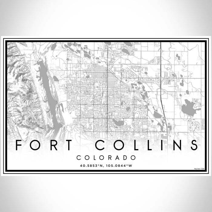 Fort Collins Colorado Map Print Landscape Orientation in Classic Style With Shaded Background