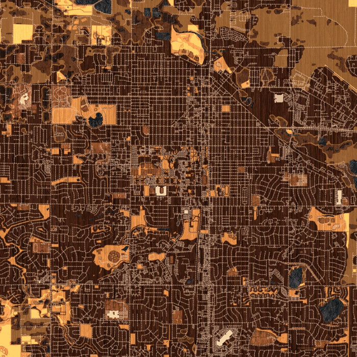 Fort Collins Colorado Map Print in Ember Style Zoomed In Close Up Showing Details