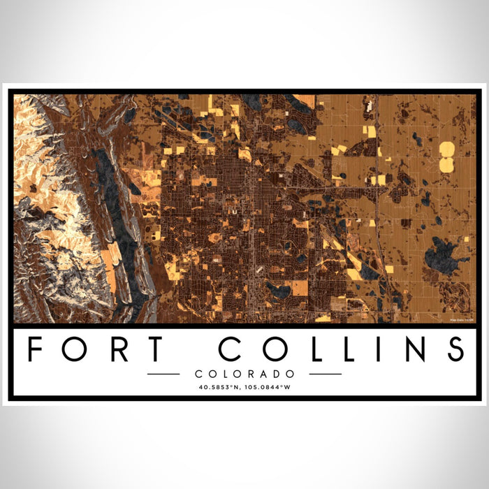 Fort Collins Colorado Map Print Landscape Orientation in Ember Style With Shaded Background