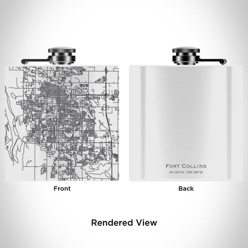 Rendered View of Fort Collins Colorado Map Engraving on 6oz Stainless Steel Flask in White