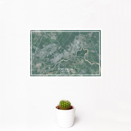 12x18 Fort Drum New York Map Print Landscape Orientation in Afternoon Style With Small Cactus Plant in White Planter