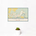 12x18 Fort Drum New York Map Print Landscape Orientation in Woodblock Style With Small Cactus Plant in White Planter