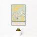12x18 Fort Drum New York Map Print Portrait Orientation in Woodblock Style With Small Cactus Plant in White Planter