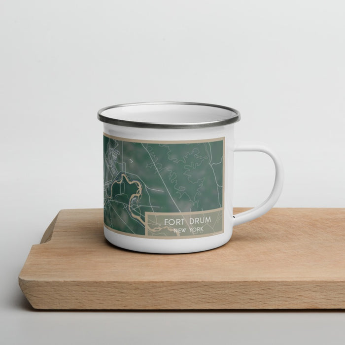 Right View Custom Fort Drum New York Map Enamel Mug in Afternoon