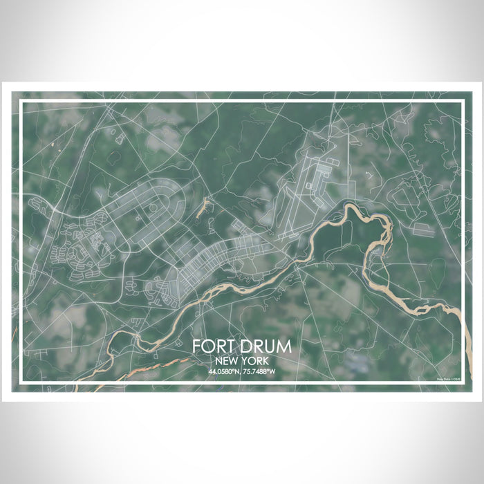 Fort Drum New York Map Print Landscape Orientation in Afternoon Style With Shaded Background