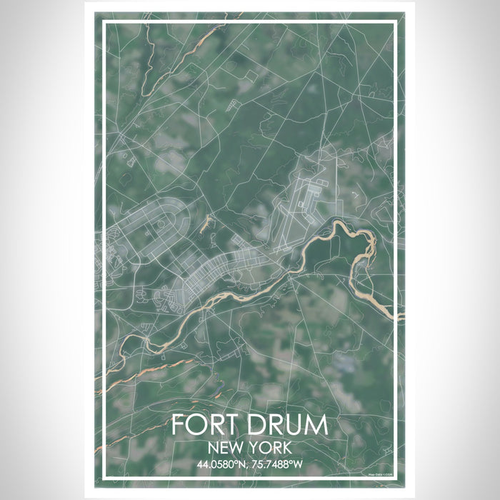 Fort Drum New York Map Print Portrait Orientation in Afternoon Style With Shaded Background