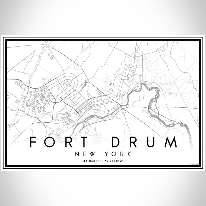Fort Drum New York Map Print Landscape Orientation in Classic Style With Shaded Background