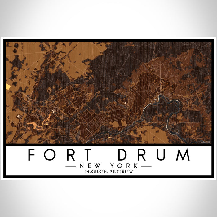Fort Drum New York Map Print Landscape Orientation in Ember Style With Shaded Background