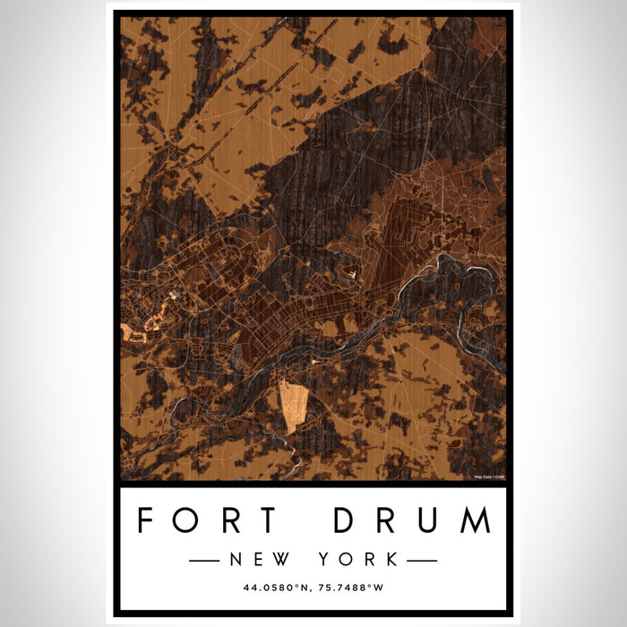 Fort Drum New York Map Print Portrait Orientation in Ember Style With Shaded Background