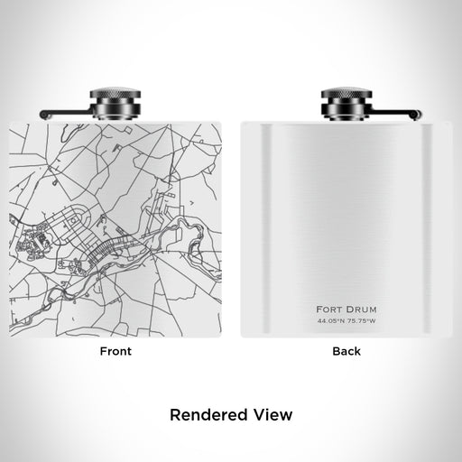 Rendered View of Fort Drum New York Map Engraving on 6oz Stainless Steel Flask in White