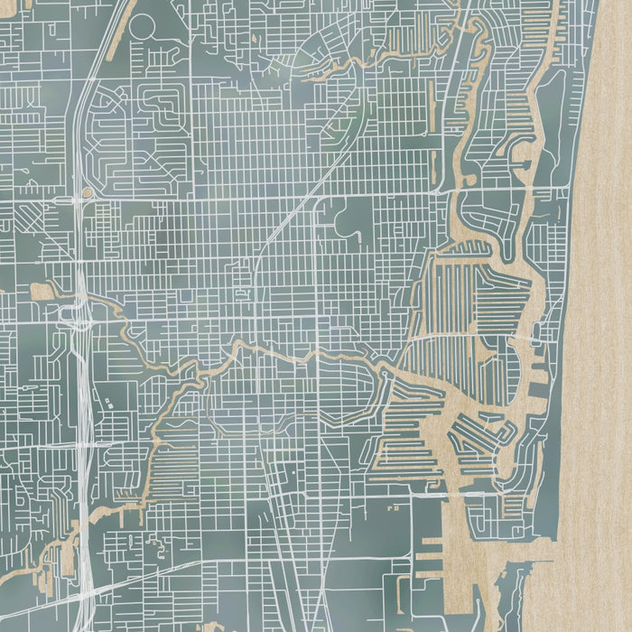 Fort Lauderdale Florida Map Print in Afternoon Style Zoomed In Close Up Showing Details