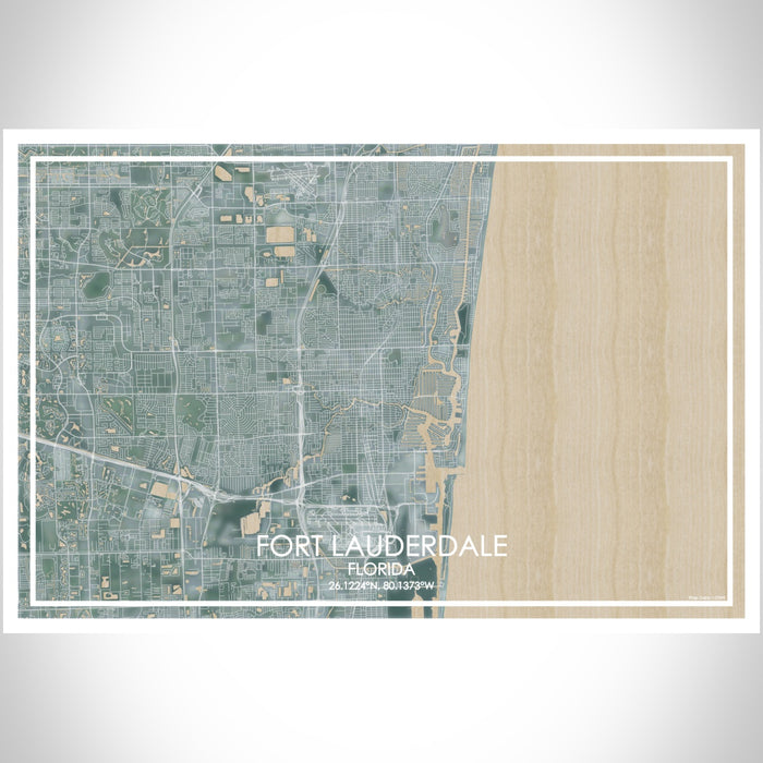 Fort Lauderdale Florida Map Print Landscape Orientation in Afternoon Style With Shaded Background
