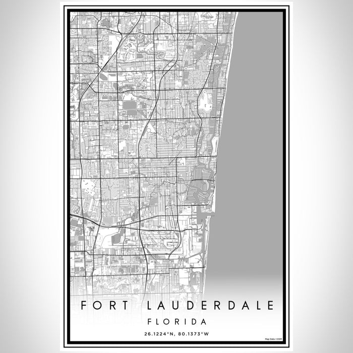 Fort Lauderdale Florida Map Print Portrait Orientation in Classic Style With Shaded Background